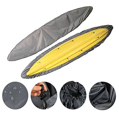 iiSPORT Kayak Cover - 12-13ft UV Resistant StormPro Canoe Storage Dust Cover with Pull Cord to Tighten Up, Prolonging The Life & Look of Your Kayaks,Gray