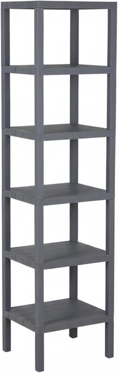 Honey-Can-Do 6-Tier Plastic Storage Shelf, Freestanding, Grey | No-tool snap assembly; waterproof resin wipes clean; tall 6-tier shelf for pantry, garage, laundry or closet