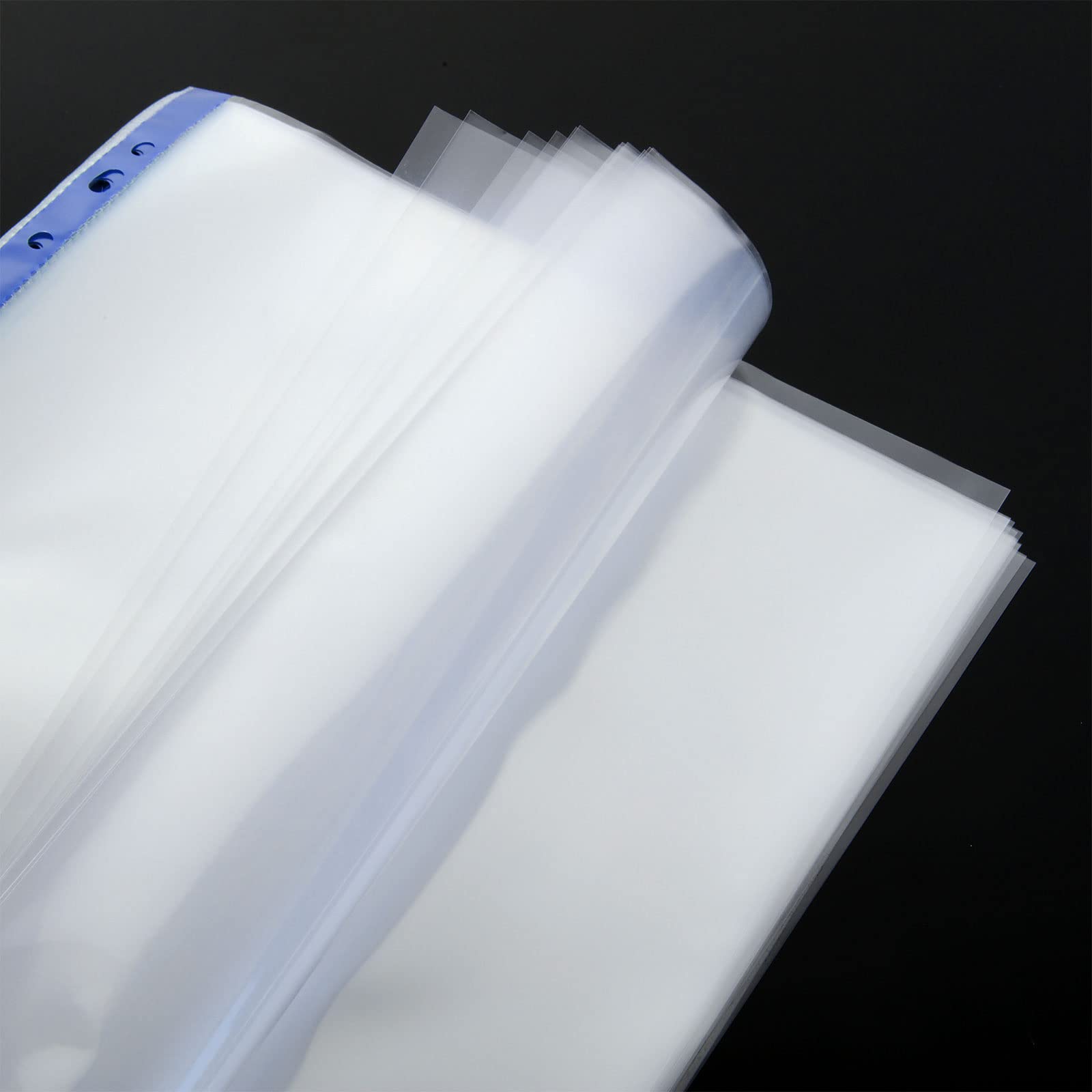 200 Pcs Punched Pockets A4 Clear 60 Micron Strong Plastic Wallet Sleeves, Top Opening Poly Pockets for Ring Binder Folders Blue Edge - Image 4