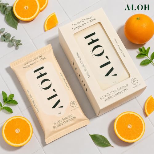 Image of ALŌH Sweet Orange Bergamot + Aloe Hand Sanitizer Wipes, Travel Size
