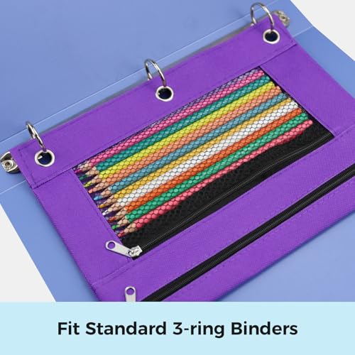 Image of Pencil Pouch for 3 Ring Binder, Pencil Case Bag with Zipper, 600D Fabric Pencil Pouch Holder Accessories, Clear Window Pencil Case Aesthetic Back to School Organizer Pockets for Boy Girl (Purple)