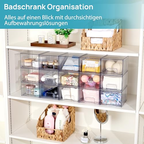 4 Stackable Storage Drawers, Acrylic Organiser with 32 Non-slip Mat