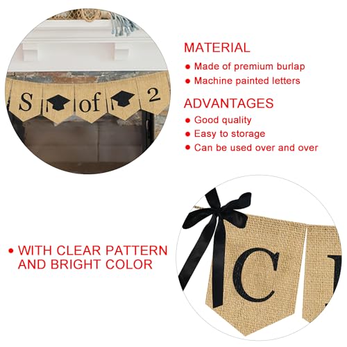 Image of Burlap Class of 2026 Graduation Banner - No DIY Required | Rustic Vintage Graduation Decorations Sign for College Grad Party and High School Grad Party Supplies 2026