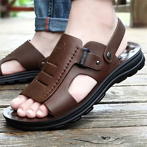 Men's Slippers Leather Sandals Non-Slip Wear-Resistant Beach Shoes Leather Sandals Casual Sandals and Slippers(41)2