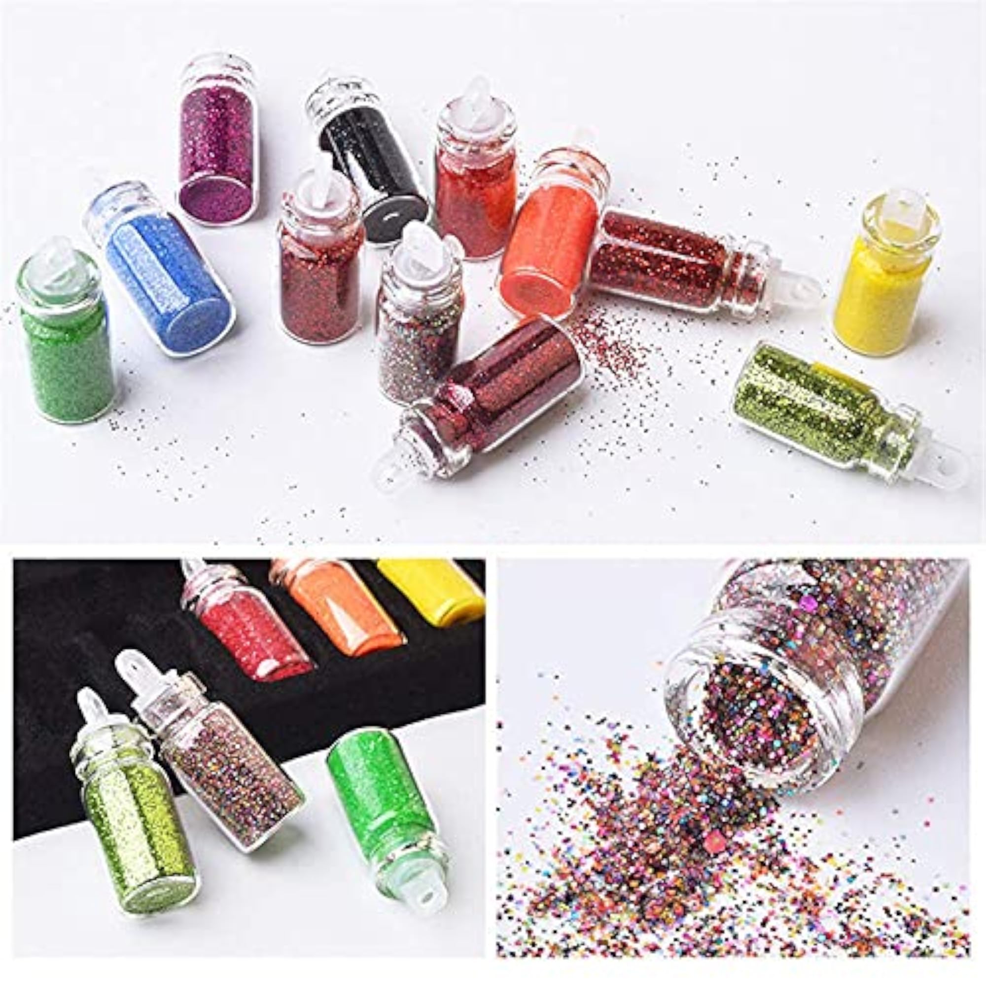 48 Bottles DIY Nail Art Charms Kit, Glitter & Rhinestones