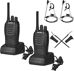 BAOFENG Walkie Talkies de Longo Alcance para Adultos e Crianças Rádios Bidirecionais com Fones de Ouvido, Uhf de 16 Canais, Rádios Bidirecionais Portáteis Recarregáveis com Lanterna(2) Preto, 88A