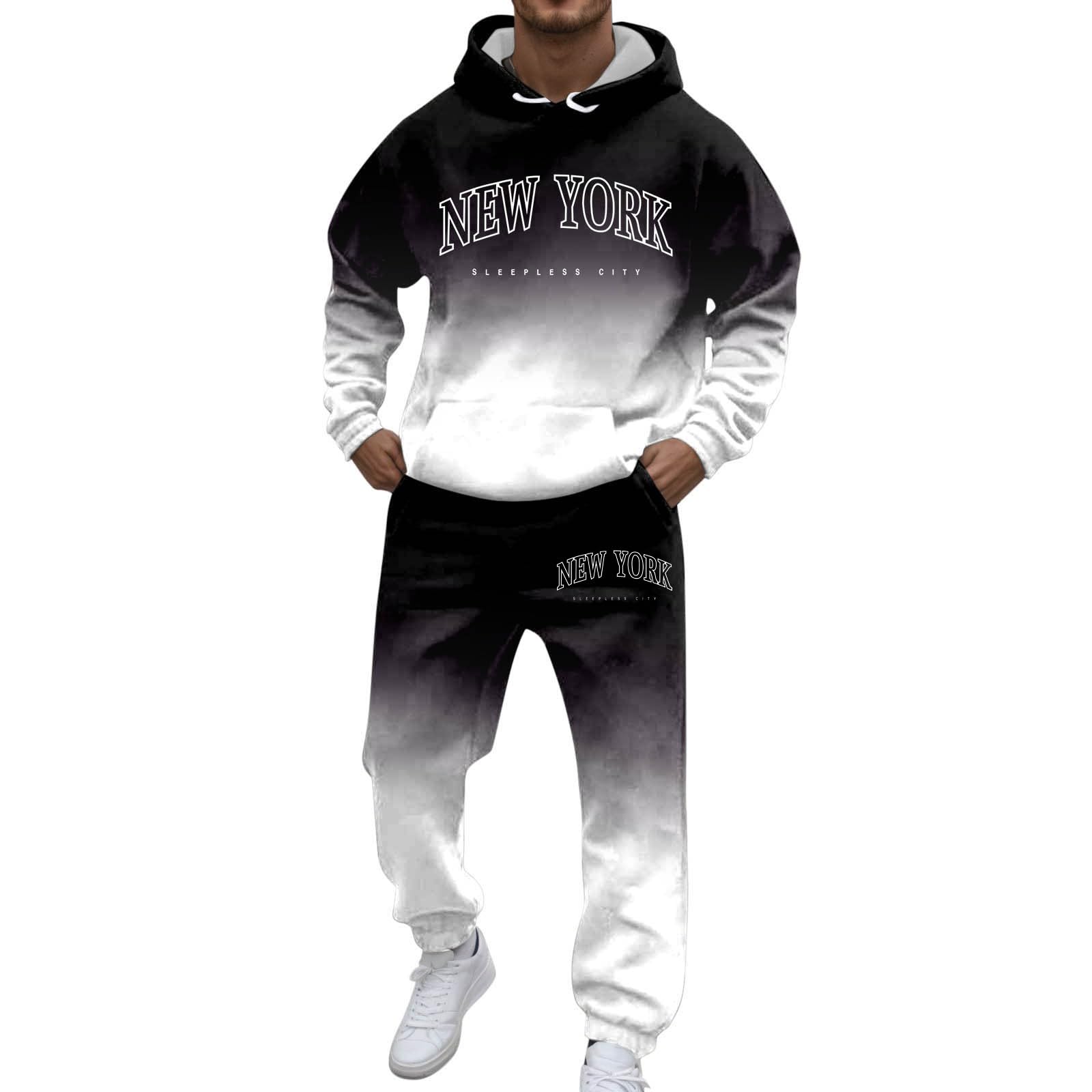 Generisch New YORK - Tuta da jogging da uomo, con logo sfumato, con cappuccio e pantaloni da jogging, a maniche lunghe, Y2K, comoda tuta sportiva