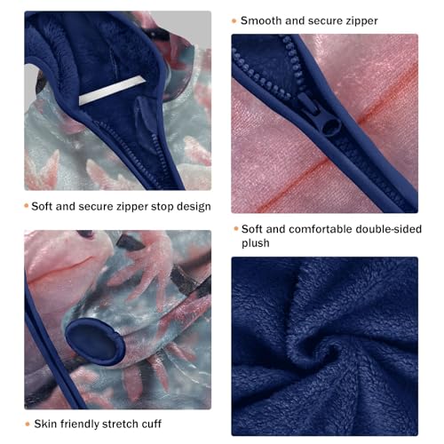 Pink Cute Axolotl Cherry Blossoms Toddler Fleece Jacket Girl Boys Hooded Fleece Jacket Coat Warm Outwear Zip-up 3-10T3