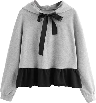 Mujer Sudaderas con Capucha Sudadera con Volantes y Bow-Knot en Escote  Camiseta de Manga Larga para Adolescentes Chicas: Amazon.es: Ropa