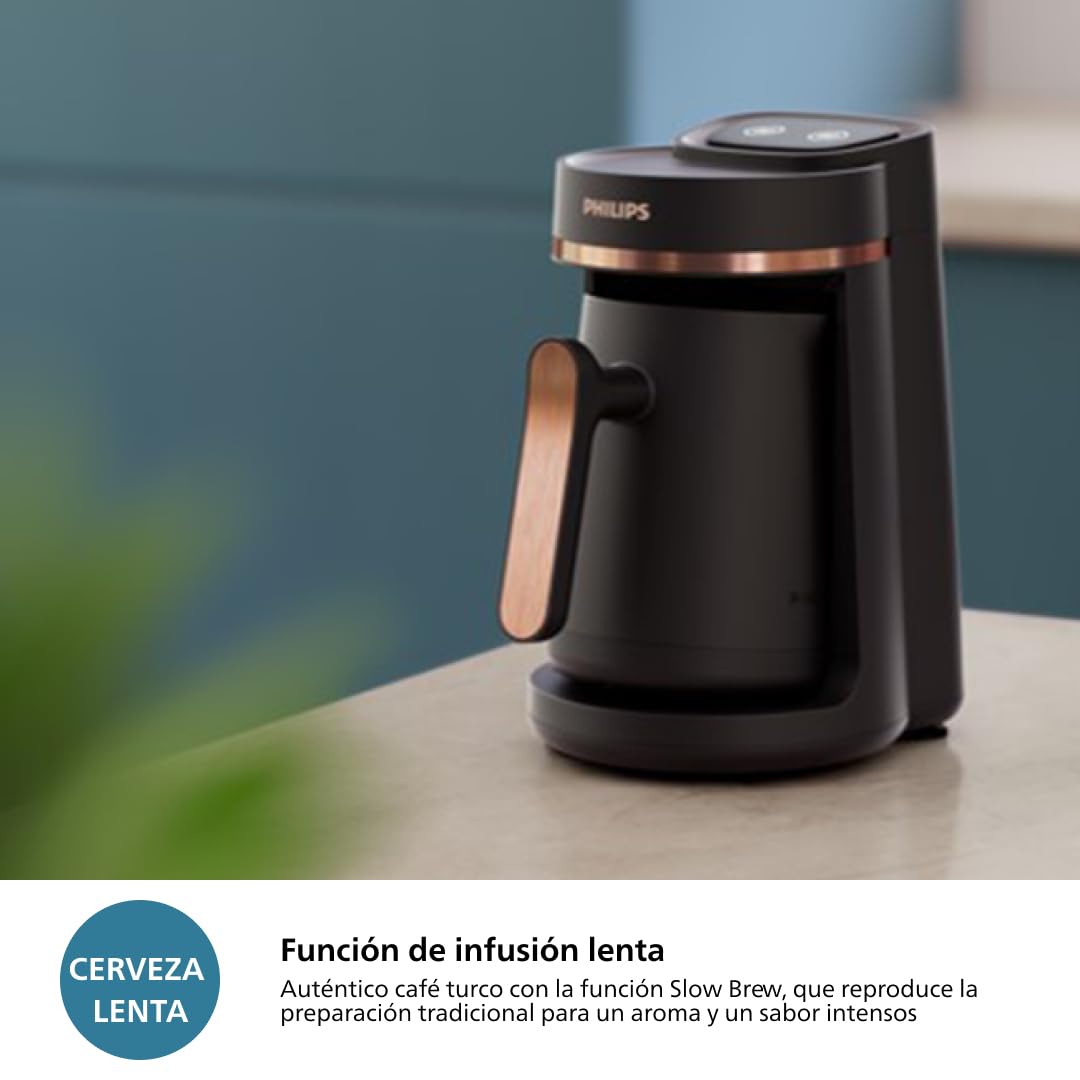 PHILIPS Serie 5000 Cafetera turca - Función de preparación lenta, capacidad para 4 tazas, protección contra sobrecalentamiento y rebosamiento, botones de fácil pulsación (HDA150/60)