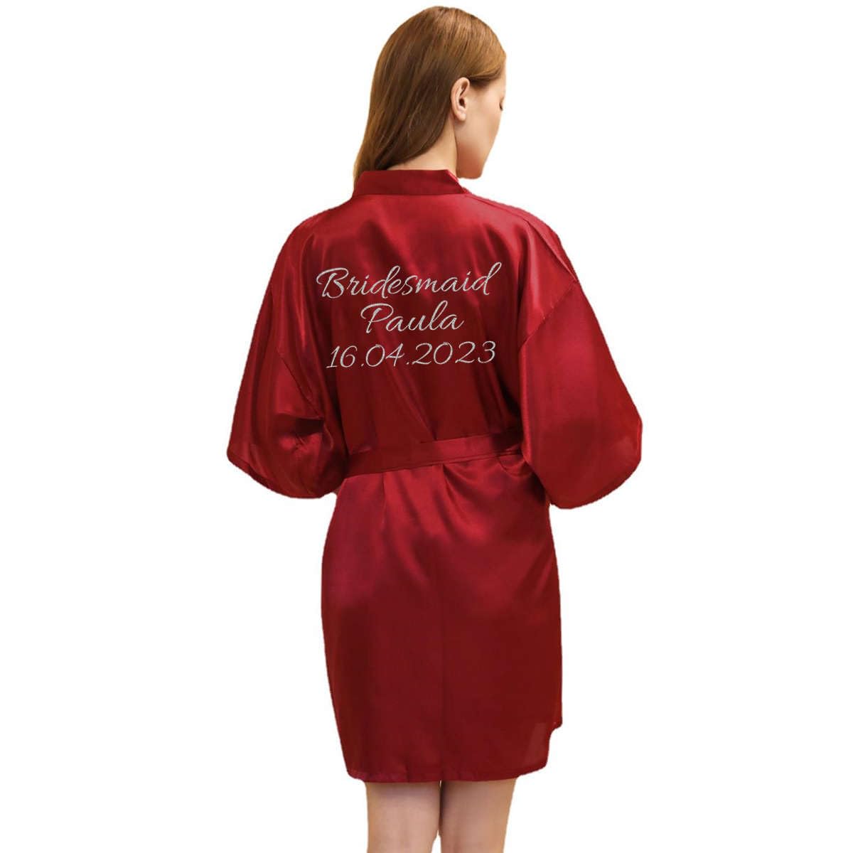 Personalized Womens Satin Robe for Wedding Dancing Birthday Spa Sleepover Party with Glitter Writing
