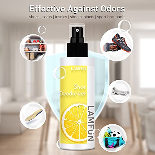 Shoe Deodorizer Spray, Lamfun Natural Odor Eliminator For Smelly Feet, Shoes And Gym Bags, Foot Deodorant Fights Odor, Lemon Fragrance, 150Ml #TOP3