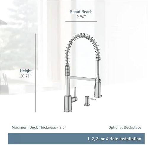 Miniatura 2 de Moen 87194SRS Indi - Grifo de cocina con rociador de resorte de enjuague único de un solo mango con limpieza eléctrica en puntos inoxidable
