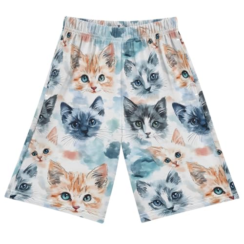 ALAZA Watercolor Cat Kitten Blue Pajama Shorts Sleep Shorts Pant Lounge Pajama Bottoms Elastic Waist with Pockets