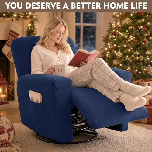 Image of ZNSAYOTX 100% Waterproof Recliner Chair Covers, 3-Piece Stretch Fit Recliner Slipcovers with Buckle & Elastic Band for Lazy Boy, Stay in Place, Soft Plaid Jacquard Protector (X-Large, Navy Blue)