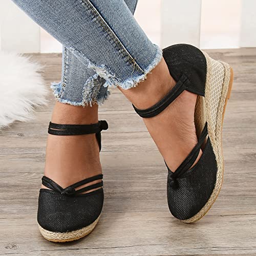 Hbeylia Closed Toe Sandals for Women, Women's Espadrilles Low Wedge Heel Sandals Ankle Strap Espadrille Comfortable Platform Wedge Sandals Dressy Casual Summer Closed Toe Shoes for Women