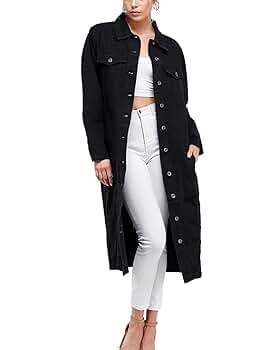 ジャケット・アウター Oversized maxi-length doublebreastedcoat vkwear Women's Long Casual Maxi Length Denim Cotton Coat