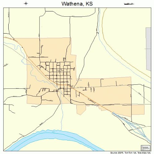 Large Street & Road Map of Wathena, Kansas KS Printed poster size wall atlas of your home town