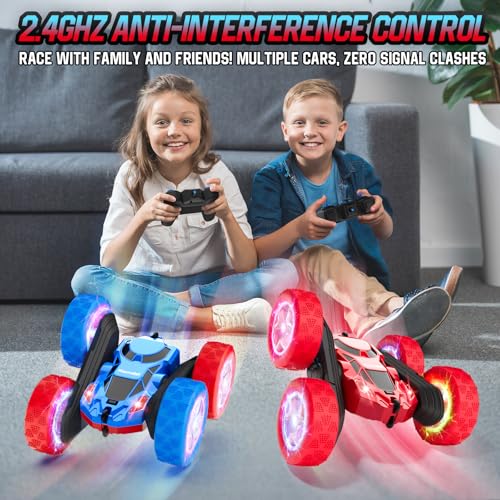 Image of Hamdol Remote Control RC Car for Kids 6-12, High-Speed 4WD Stunt Car with LED Lights & 360 Rotation, 2.4GHz Off-Road Vehicle Toy with Rechargeable Battery, Cool Valentines and Birthday Gift for Boys