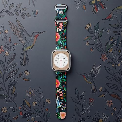 Image of Floral Band Compatible with Apple Watch Bands for Women 40mm 42mm 41mm 38mm 44mm 45mm 46mm 49mm, Cute Pattern Flower Soft Silicone Sport Strap for iWatch Series Ultra 11 10 SE 9 8 7 6 5 4 3 2