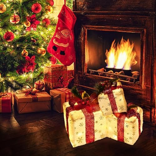 Set of 3 Christmas Lighted Gift Boxes, Pre-lit 60LED
