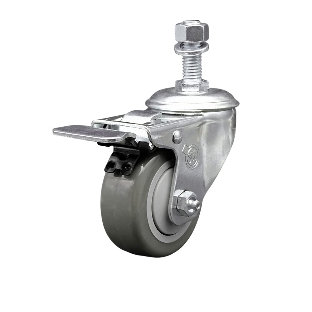 Stainless Steel Polyurethane Swivel Threaded Stem Caster w/3