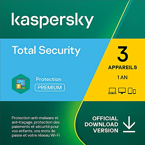 Kaspersky Total Security 2023 | 3 Appareils | 1 An | Windows/Mac/Android | Code d’activation – Envoi par Email