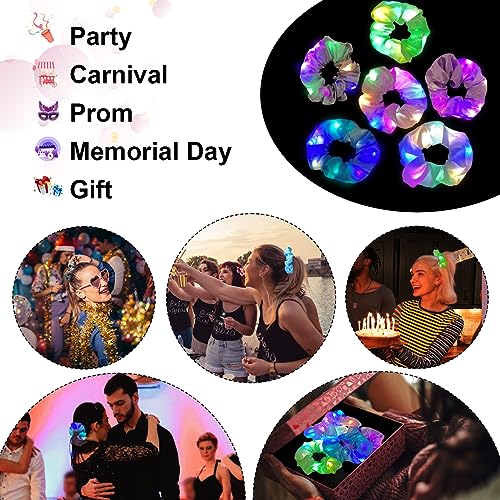 URAQT Leuchtende Haargummis, 6PCS Mallorca Party Accessoires, Leuchtende Haarbänder Neon Haargummi, Haargummis Damen Mädchen Haarschmuck Festival Accessoires für Weihnachten, Geburtstag, Neujahr