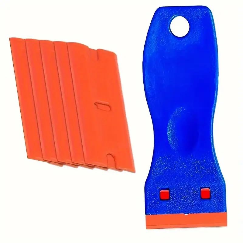 6pcs Label Removal Tool Set with 1 Razor Blade Scraper and 5 Blades, Plastic Scraper Tool for Adhesive Remover, Removing Labels Stickers Decals Taping on Glass Windows