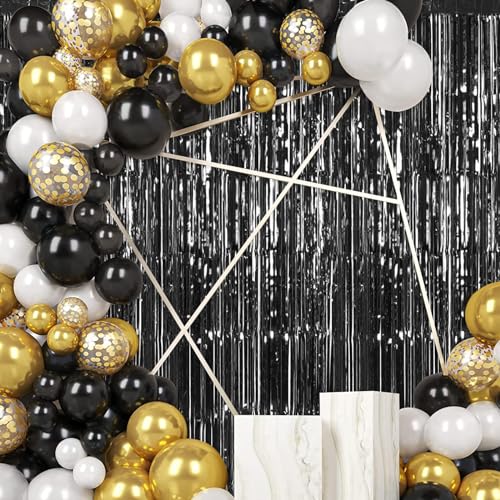 Black Fringe Curtain Party Streamers, 12 Pack 3.3ft x 8.2ft Foil Curtain Backdrop Tinsel Foil Fringe Curtains Photo Booth Backdrop Streamer for Birthday, Wedding, Baby Shower, Disco Party - Thumbnail 7