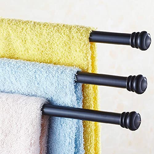 Porte-serviettes 3 rails pivotant 35 cm en laiton noir mat pour salle de bain