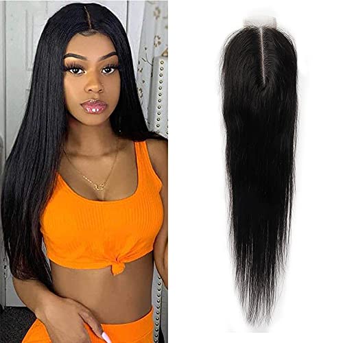 Maycat Straight 2x6 Lace Closure Middle Part 100 Human Hair Kim K Closure Swiss Lace 130 Density Deep Part Natural Black Color Bleached Knots (2x6, 18 Inch)