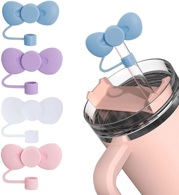 Roze siliconen strikje hoes voor Stanley 40 & 30 oz beker, stro topper voor tumblers, herbruikbare rietjes tip deksels 10 mm