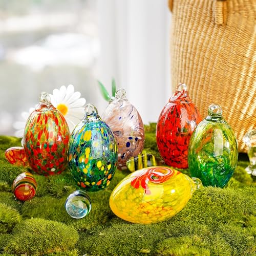 6PCS Hand Blown Glass Egg Ornaments Easter Decor