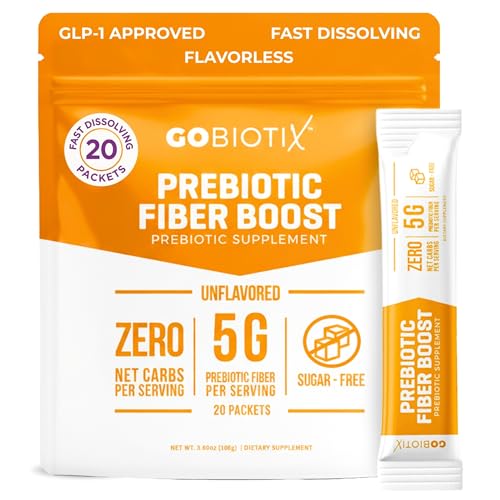 GoBiotix Fiber Supplement Powder with Prebiotics for Digestive Health and GLP-1 Support Soluble Fiber for Gut Health & Debloat Keto Vegan Gluten & Sugar Free 20 Servings (Travel)