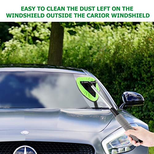 X XINDELL Windshield Cleaner -Microfiber Car Window Cleaning Tool with Extendable Handle and Washable Reusable Cloth Pad Head Auto Interior Exterior Glass Wiper Car Glass Cleaner Kit (Extendable)