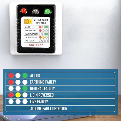 Image of MX AC Line Fault Detector Plug Tester for UK Sockets - Auto Wire Connection Checker, 3-Way LED Indicator, Live Neutral Earth Fault Detector,13A UK Outlet Tester, Plug-in Home Wiring Inspector