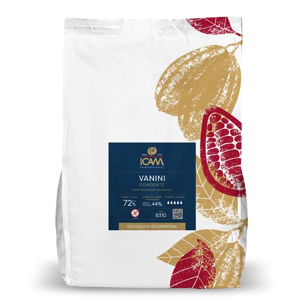 Chocolate Negro Gourmet 72% Cacao 4 kg | Chocolate Premium Italiano para Repostería, Postres y Fondue | ICAM Vanini