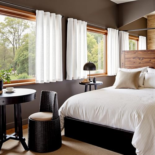 Image of jinchan Linen Curtains Light Filtering Back Tab 38x63 Inch 2 Panels White