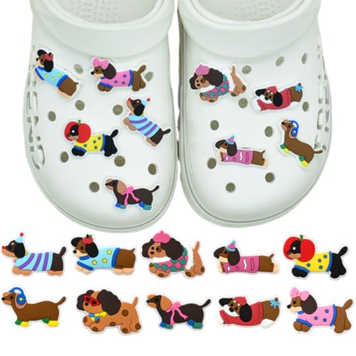HQRKOTM 10 colgantes de perro salchicha para Crocs,pins para crocs,Regalo de cumpleaños