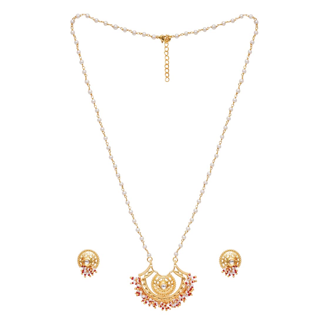 VOYLLAFestive Hues Long Gold Plated Jewellery Set in Pearl Chain