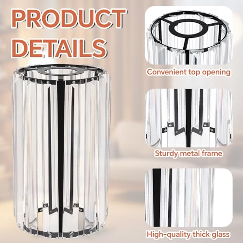 Image of Teenyyou 2 Pcs Crystal Pendant Light Shade Modern Tall Ceiling Light Cover E26 /E27 Base 1.65 inch Top x 5.1 inch Dia. x 9 inch H Chandelier Lampshade Replacement for Kitchen Island Dinning Room Corridor