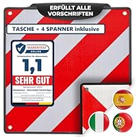 MATADORES Premium 3in1 Warntafel für Italien UND Spanien + Portugal | + Tasche + 4 Spanngurte | Aluminium, 50x50cm, reflektierend | Für Fahrradträger/Heckträger