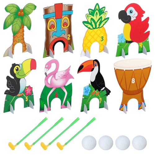 Seenelling Luau Tropical Mini Golf Game 17 Pcs Include 8 Tropical Palm Trees Birds Pineapples Per Set 4 Putters 4 Balls For 4 Player Summer Hawaii Party Game Supplies Indoor Outdoor Golf Kit