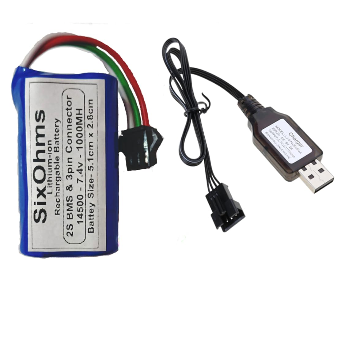 7.4V 1000mAh 14500 Li-Ion Rechargeable Battery Pack with SM-3 Pin USB Charger Cable | Built-in 2S BMS Protection | Replacement for RC Cars, RC Boats, RC Planes, Robots, DIY Electronics & Toys-image-36
