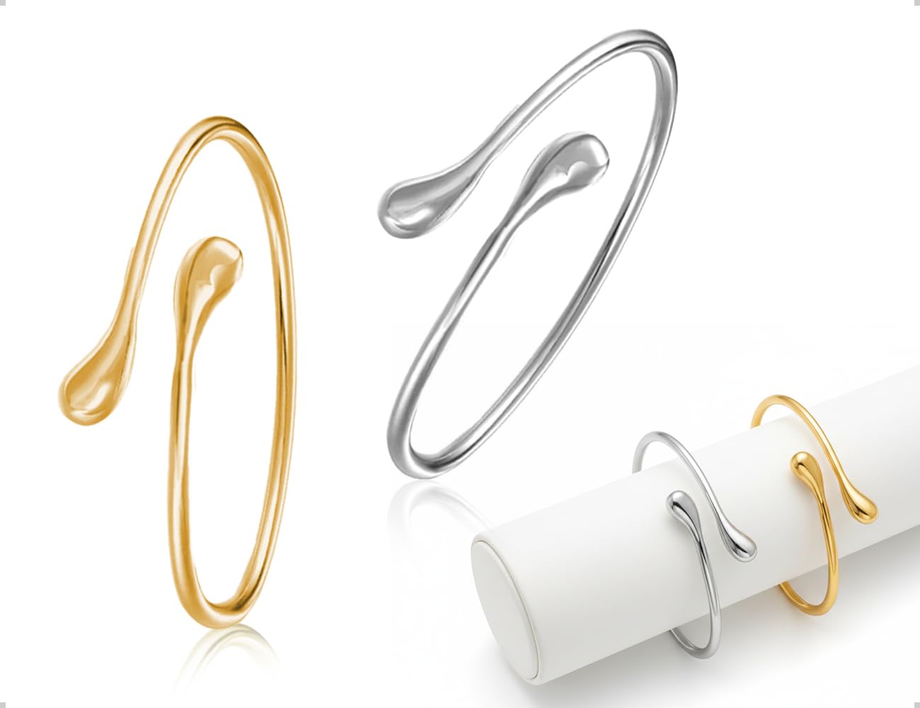 OHYANYAO 2 Piezas Brazalete para Brazo,Brazalete Ajustable Minimalista para la Parte Superior del Brazo,Espiral para la Muñeca,para Bodas,Fiestas,Reuniones,Eventos (Oro,Plata)