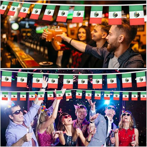Image of 2 Pack Mexico Flag Banner String Small Mini 66 Feet 60 Pcs Mexican Hanging Flags Decoration