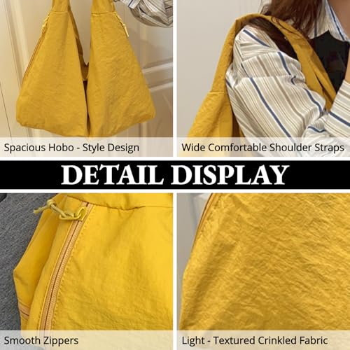Image of Slouchy Tote Bag for Women Large Nylon Shoulder Bag with Multiple Pockets Crescent Bag Underarm Hobo Bag for Travel Gym