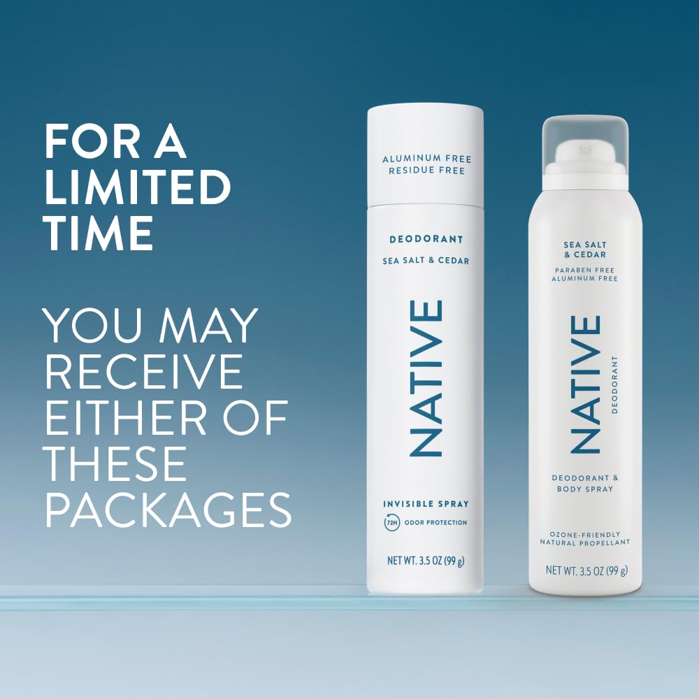 Native Deodorant & Body Spray, Sea Salt & Cedar, 72-Hour Odor Protection for Underarms & Body, Aluminum Free, Dries Instantly, 3.5 oz