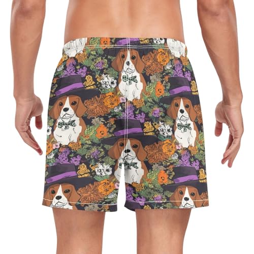 Halloween Beagle Flowers Men's Swim Trunks with Liner Quick Dry Beach Shorts Swimwear Bathing Suit S-XXL2